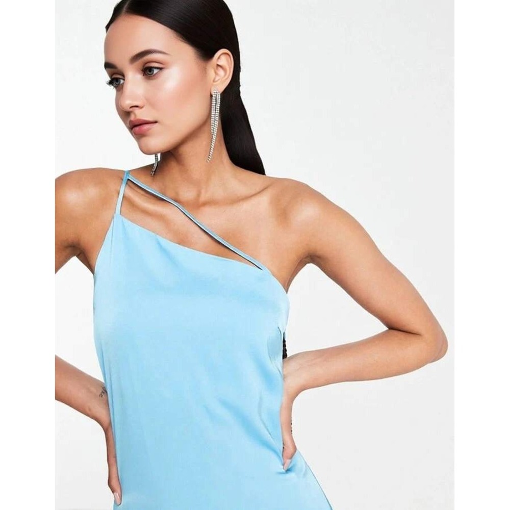 Slip Dress Mini Lola May Bright Blue Satin Neck‎ Slip Adjustable Straps Party